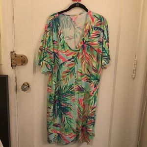 Lilly Pulitzer knit cover up with neon palm print